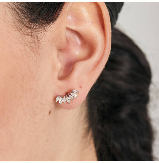  Ear Edit - Boucles d'oreilles à puces - Argent / Rhodié - Zircone